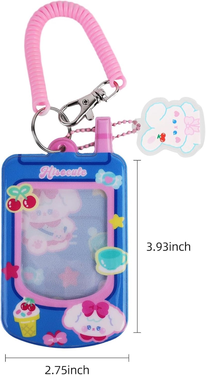 WELLRI Kpop Photocard Holder with Keychain Cute Pendant 3 inch Idol Album Photo Card Sleeves ID Bus Bank Credit Card Protector for Student Kpop Fan (Blue) - Image 2